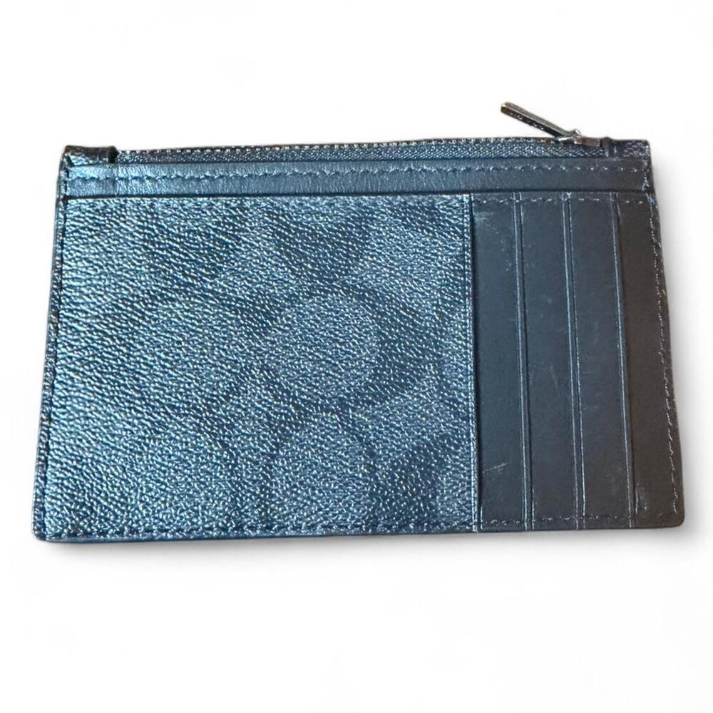 Coach Black Signature Canvas Zip Card Holder Wallet Coin Purse Leather Unisex